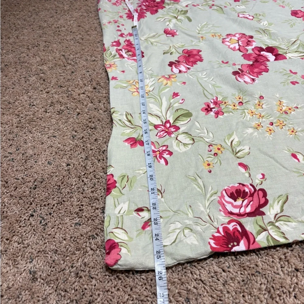 Pottery Barn Full Size Green Manchester Rose Linen Blend Duvet Cover 78 x 86”